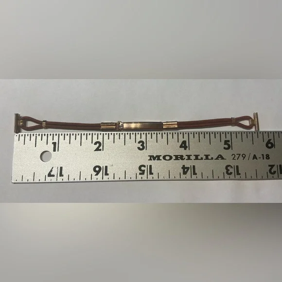 Ladies’ rose gold-plated brown cord unused vintage watch band - Picture 2 of 3